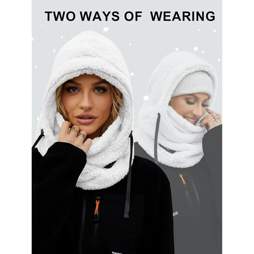 Women's White Winter Face Masks Windproof Scarf Cold Weather Hat Neck Warmer